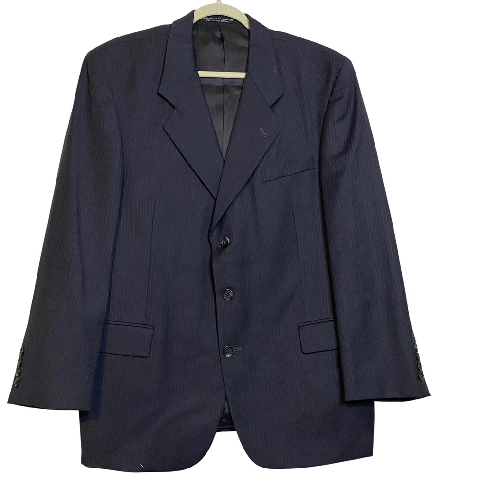 Fenzia Euromoda Mens 42R Blazer Navy Pinstripe 100% Italian Wool 3 Button Jacket